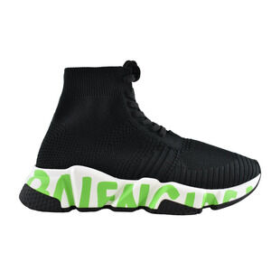 Balenciaga Speed Lace Up Tie Graffiti Black Green Sock High Top Knit Sneaker 36